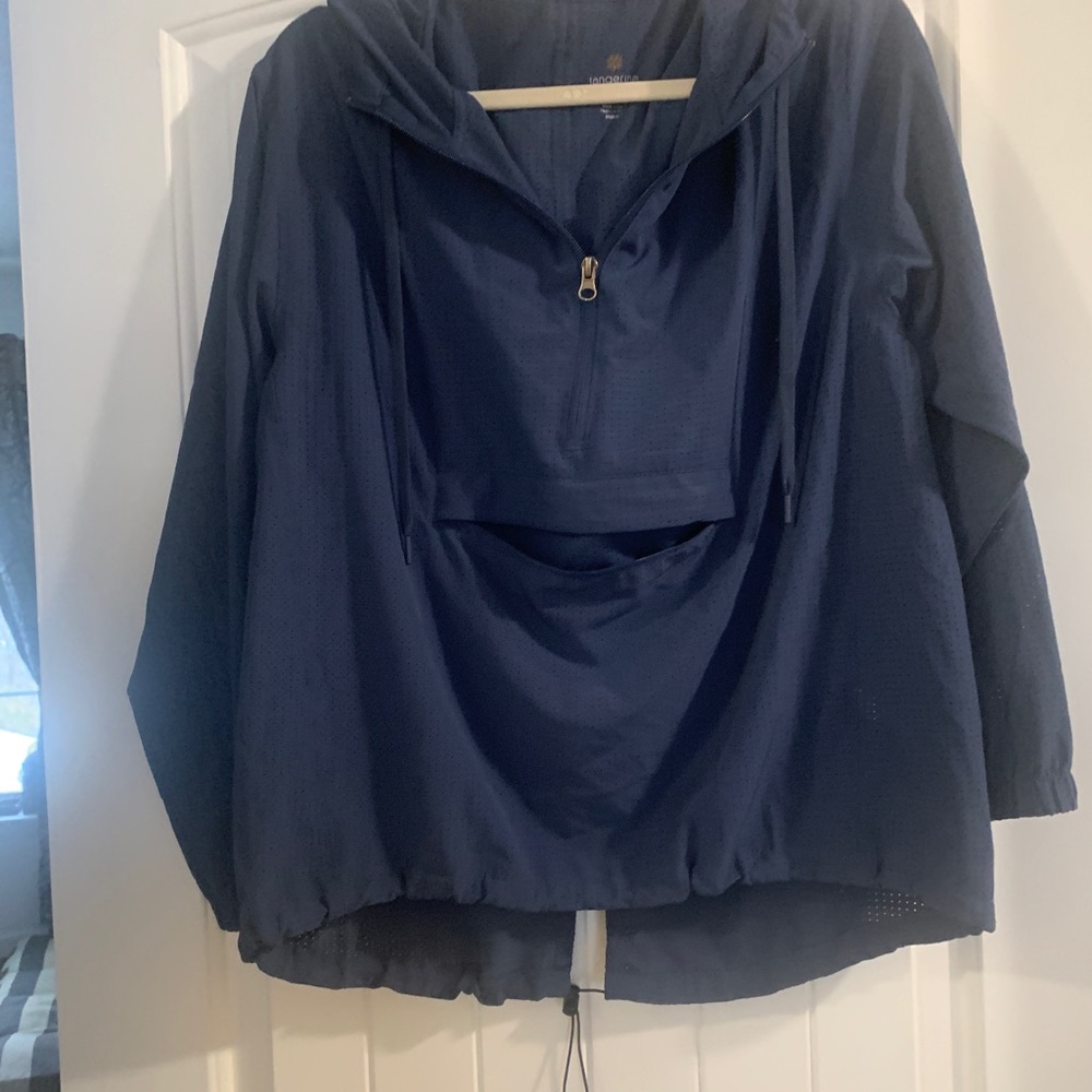 Slate blue athletic Jacket with hood and drawstring